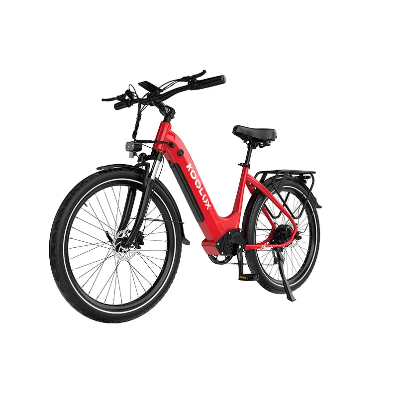 Red KOOLUX X2 electric bike with black components on a white background