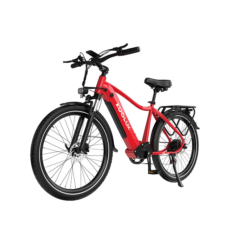 Red electric KOOLUX  X3 electric  bicycle with black components on a white background