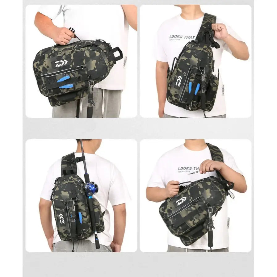 Fishing Tackle Storage Bag – Multifunctional Outdoor Crossbody Gear Bag with Rod Storage