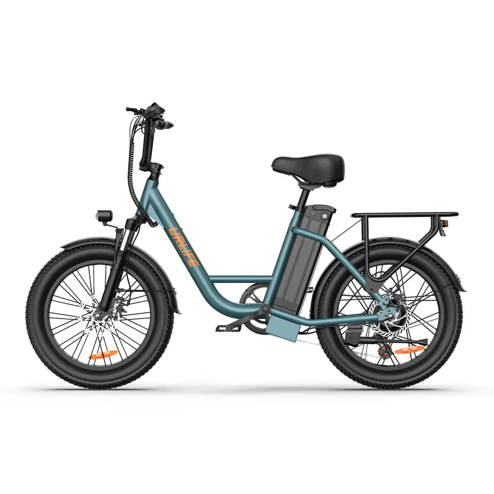 URLIFE E20 green folding electric bike with step-through frame and rear rack