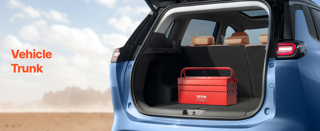VEVOR 18 Inch Red Metal Cantilever Tool Box Stored in Car Boot Vehicle Trunk