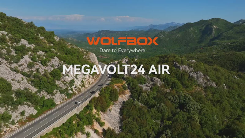 WOLFBOX 4000A jump starter video showing 4000A peak power, instant engine starts, a built‑in 160PSI digital air compressor, smart safety protection, and rugged all‑weather performance for cars, vans, SUVs, and light trucks.