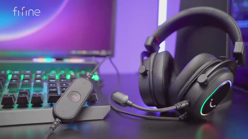 Product showcase video highlighting RGB lighting, 7.1 surround sound, and in-line controls