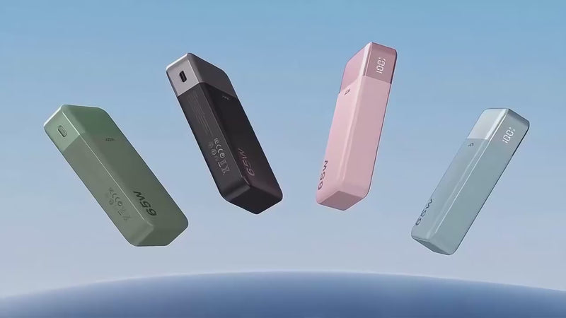 JUOVI 65W 20,000mAh Laptop Power Bank demonstrating fast Power Delivery charging for MacBook, iPad, Steam Deck, and smartphones.