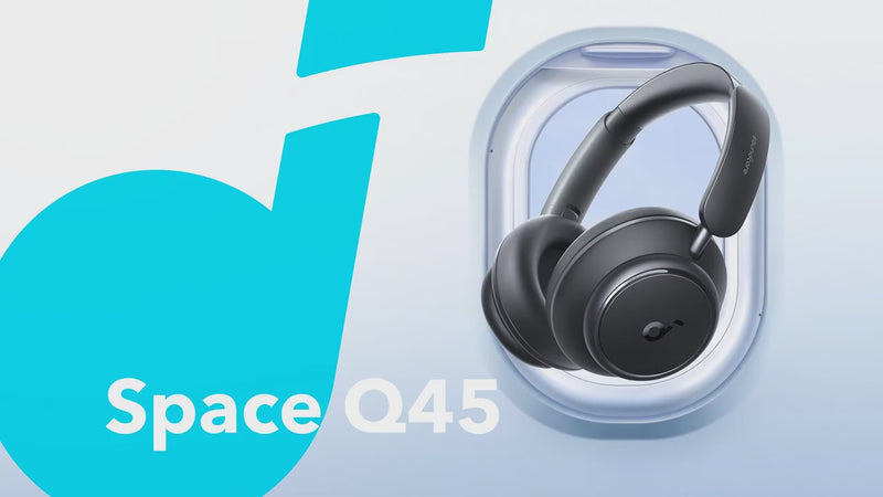 Video showing the Soundcore Space Q45 headphones being used, demonstrating adaptive noise cancelling and wireless playback during everyday listening.
