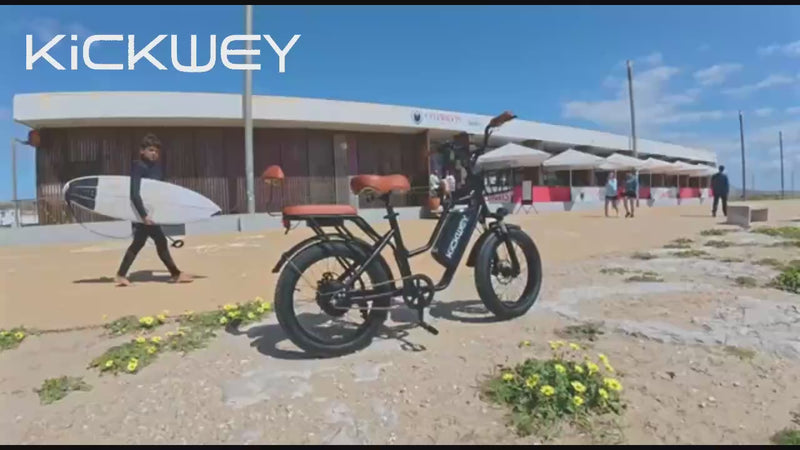 kickwey ld20 electric bike demonstration showing 250w motor performance 20 inch fat tyres suspension and 48v20ah battery in use on road and light off road terrain