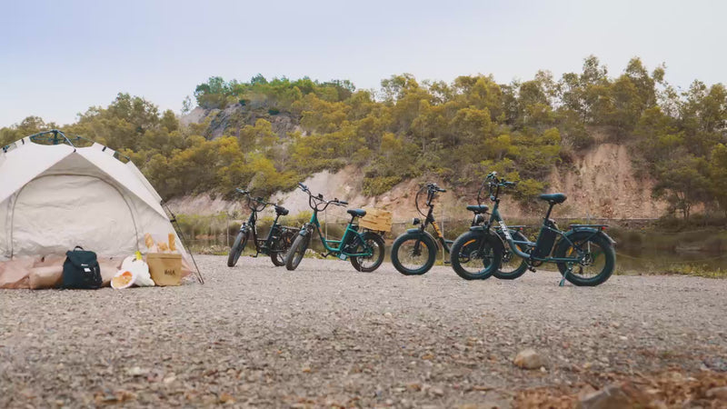 URLIFE E20 Pro folding fat tyre electric bike in action showing 250W motor power and 15.6Ah long range