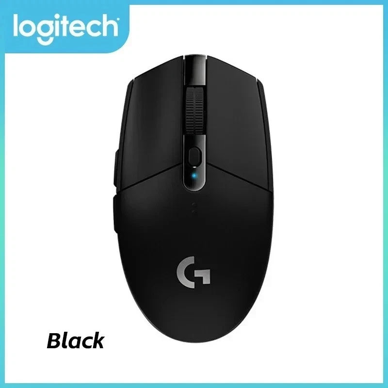 Black Logitech gaming mouse on a white background