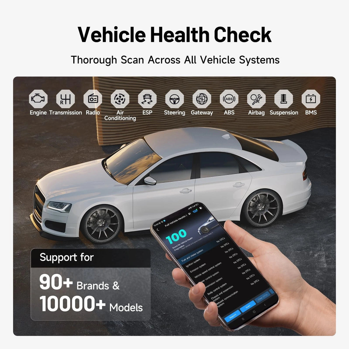 Comprehensive vehicle health check covering over 90 brands and 10000 models