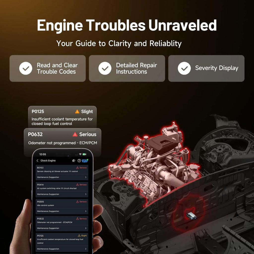 Engine trouble code definition and diagnostic repair guide graphic