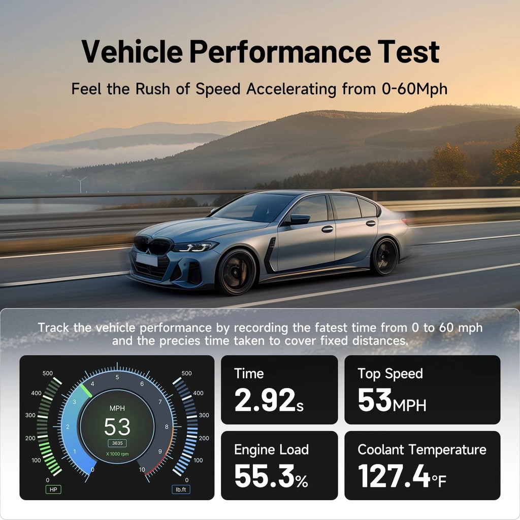 Real-time vehicle performance testing and accelerometer data display on smartphone