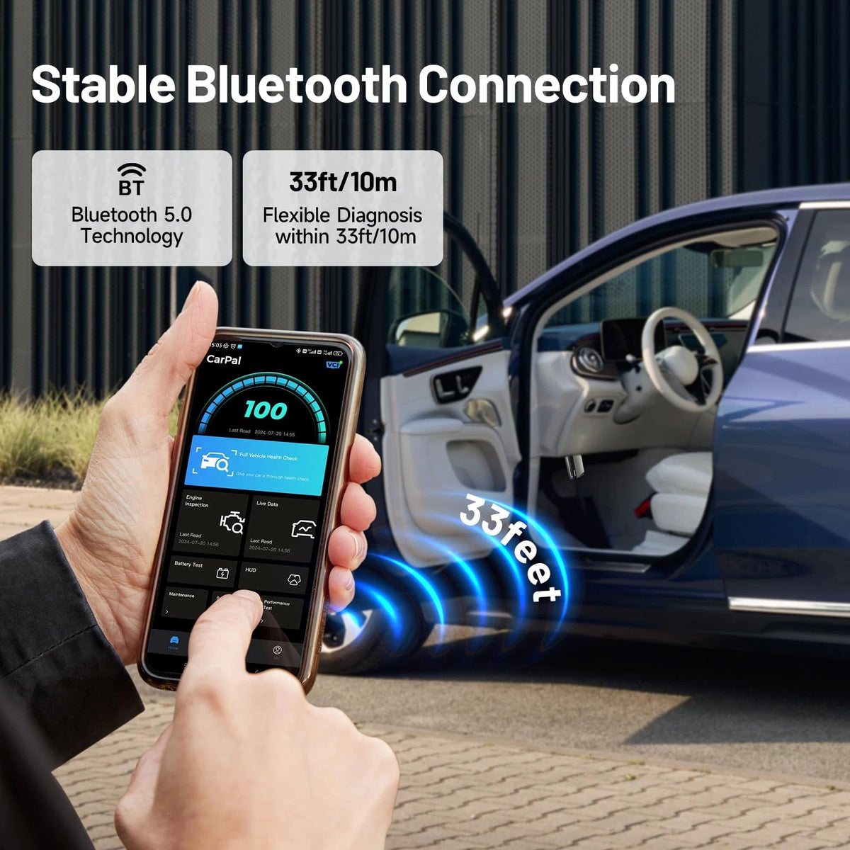 Stable Bluetooth wireless connection interface for the TOPDON CarPal-1 OBD2 scanner