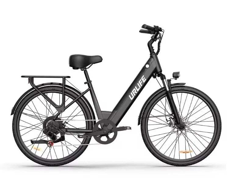Black electric bike with 'URLIFE' branding on a white background
