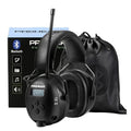 Black Zohan Prohead electronic hearing protection headphones with digital display, antenna, and carrying case with box on a white background.