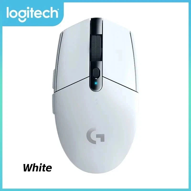 White Logitech mouse on a blue background