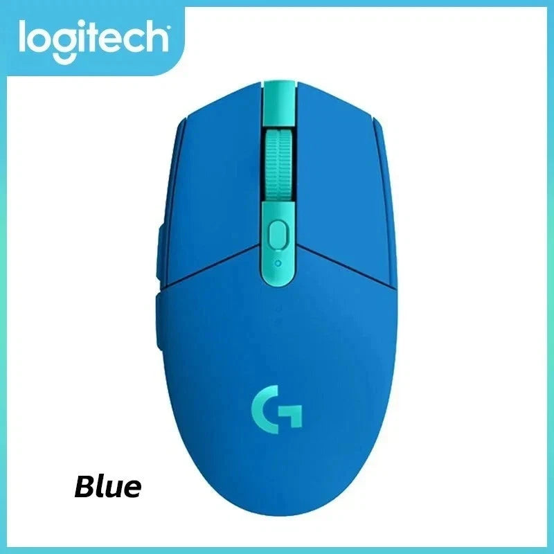 Blue Logitech gaming mouse on a white background